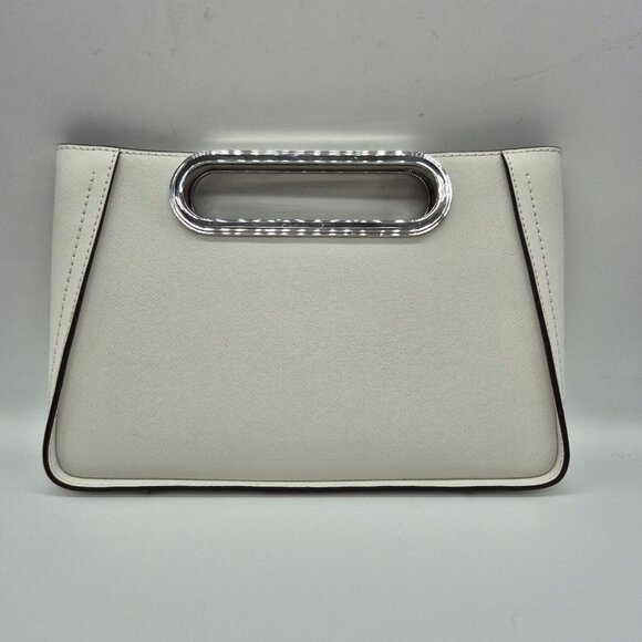 Michael Kors Chelsea Large Silver Convertible Clutch Optic White Shoulder Strap - Picture 2 of 15